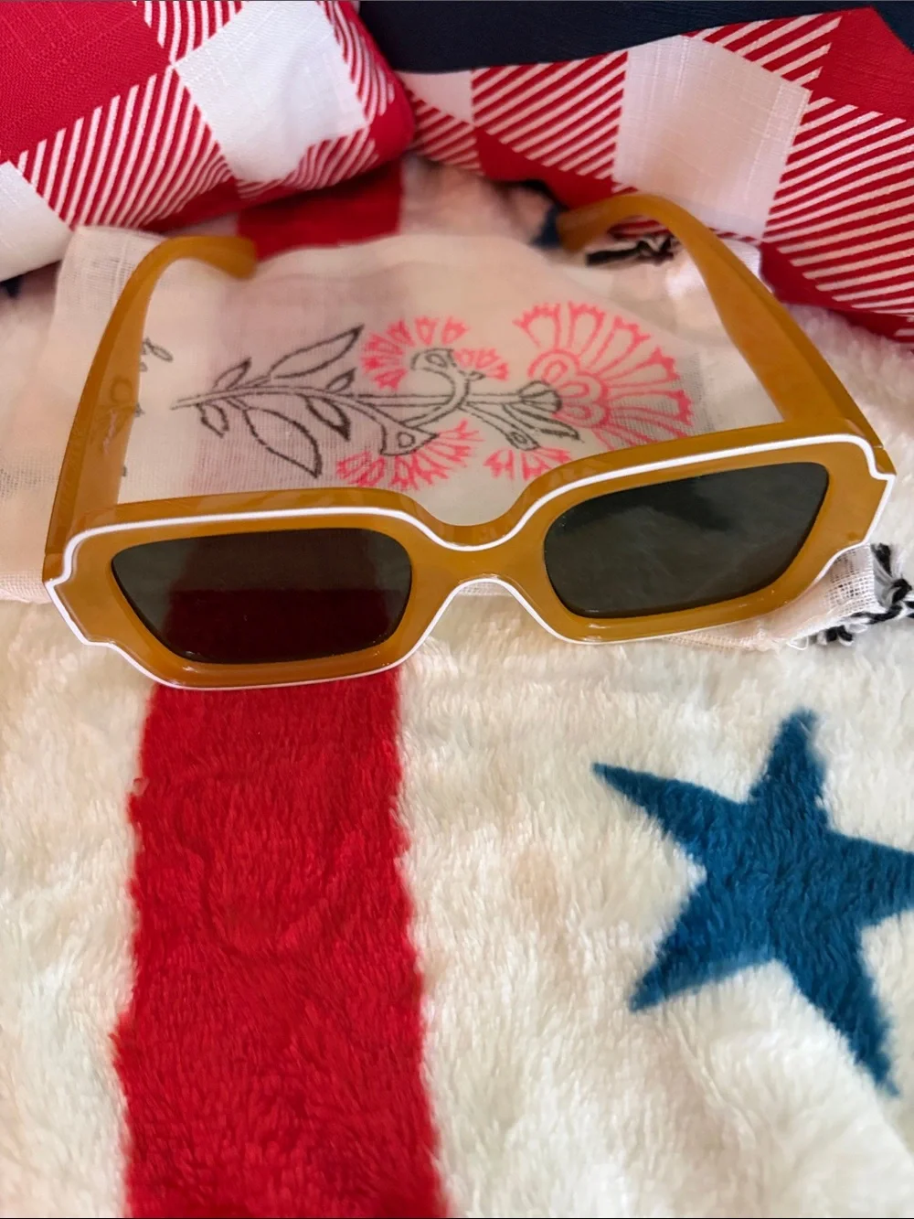Free People Mustard Yellow Sunglass Arm with Script Logo